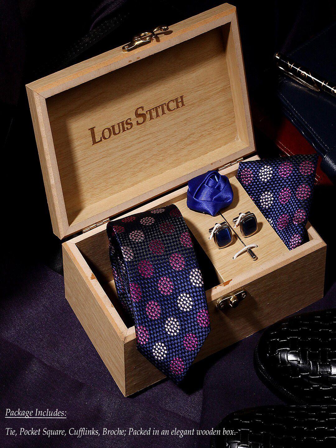 louis stitch men multi printed italian silk suit accessories set