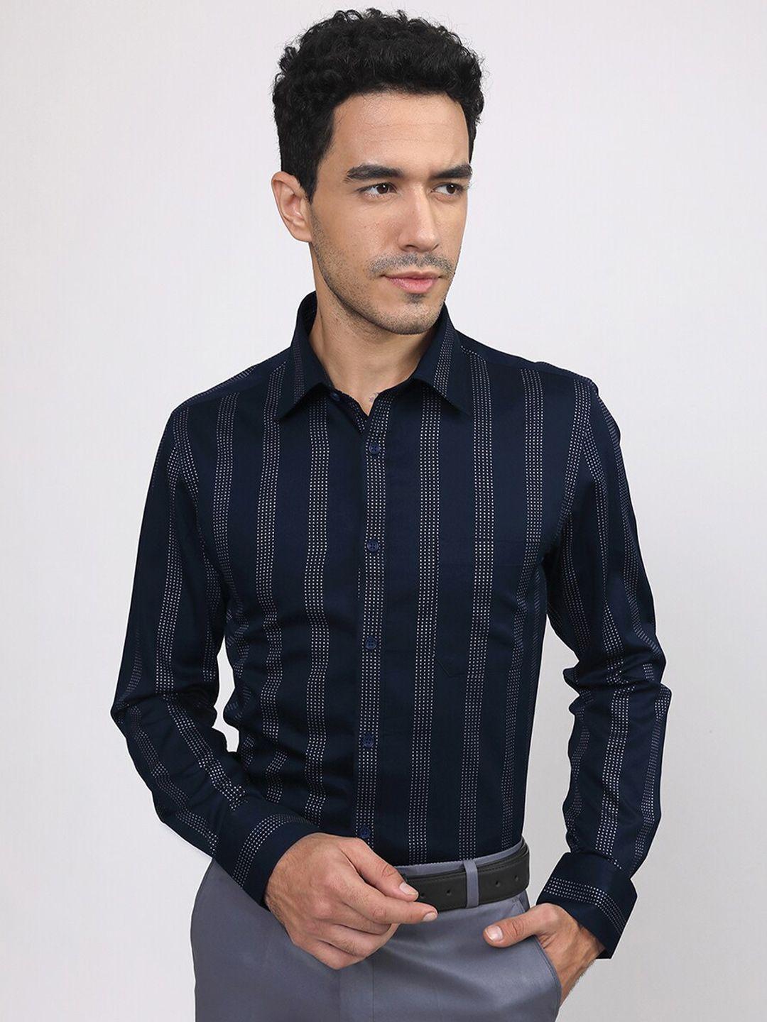 louis stitch men navy blue comfort opaque striped formal shirt