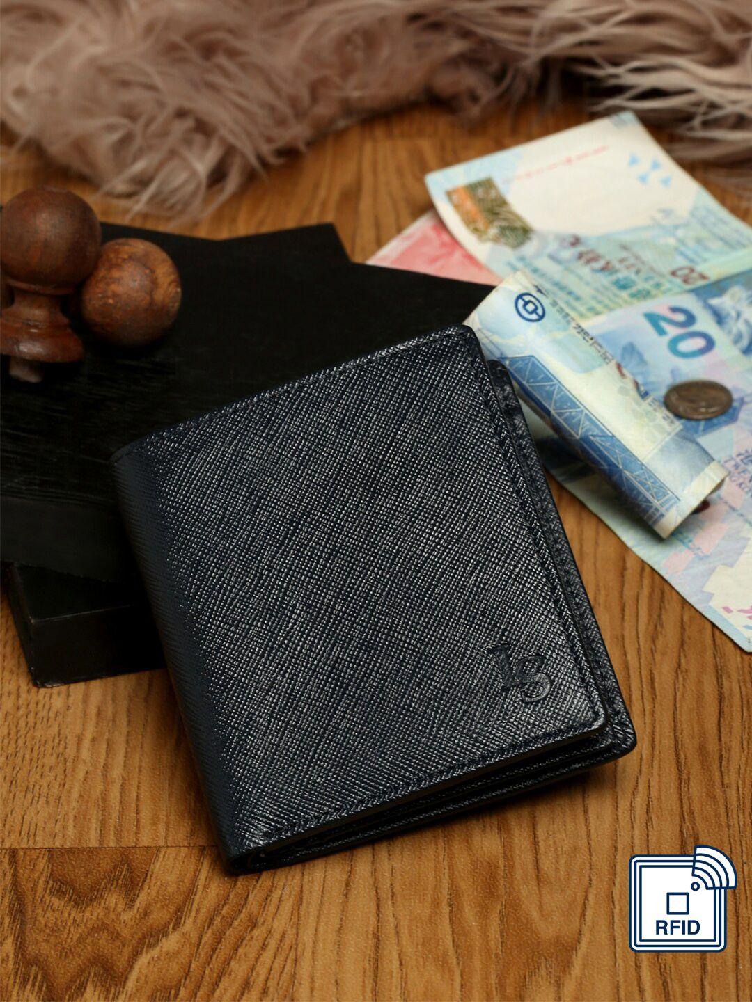 louis stitch men navy blue leather two fold wallet