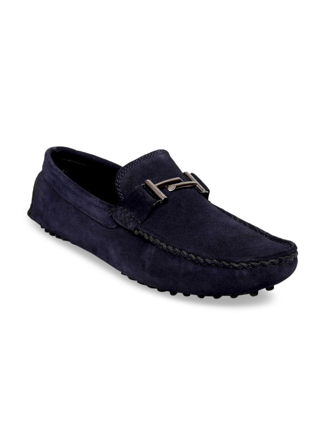 louis stitch men navy blue solid suede driving shoes