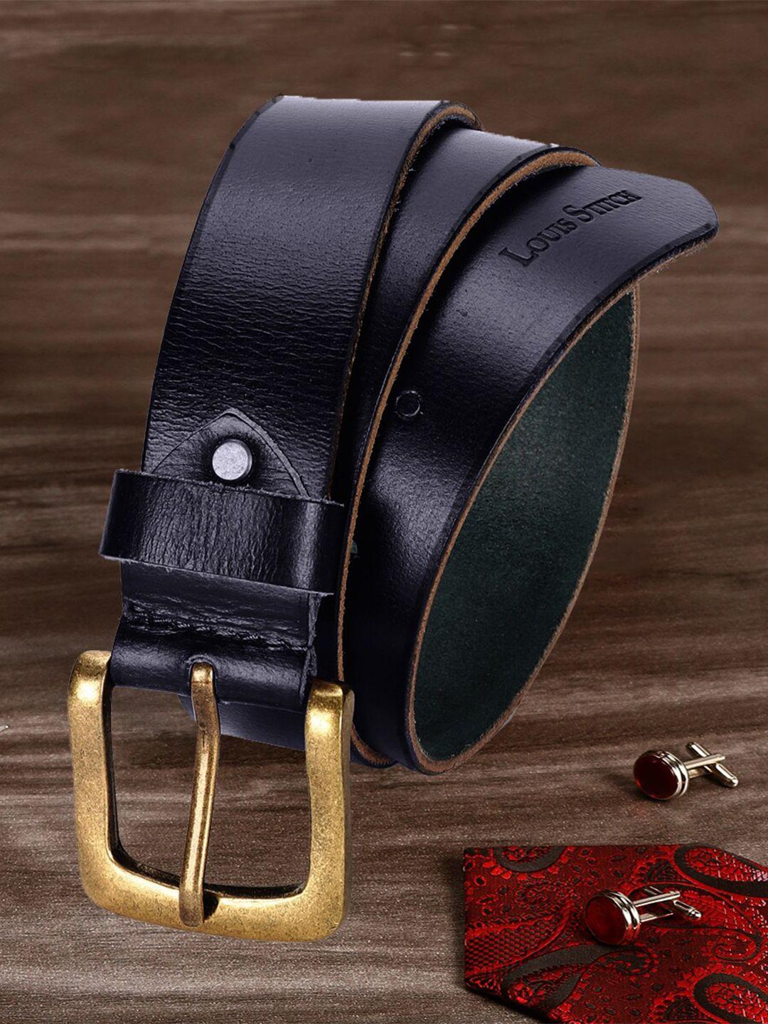 louis stitch men navy blue textured leather belt