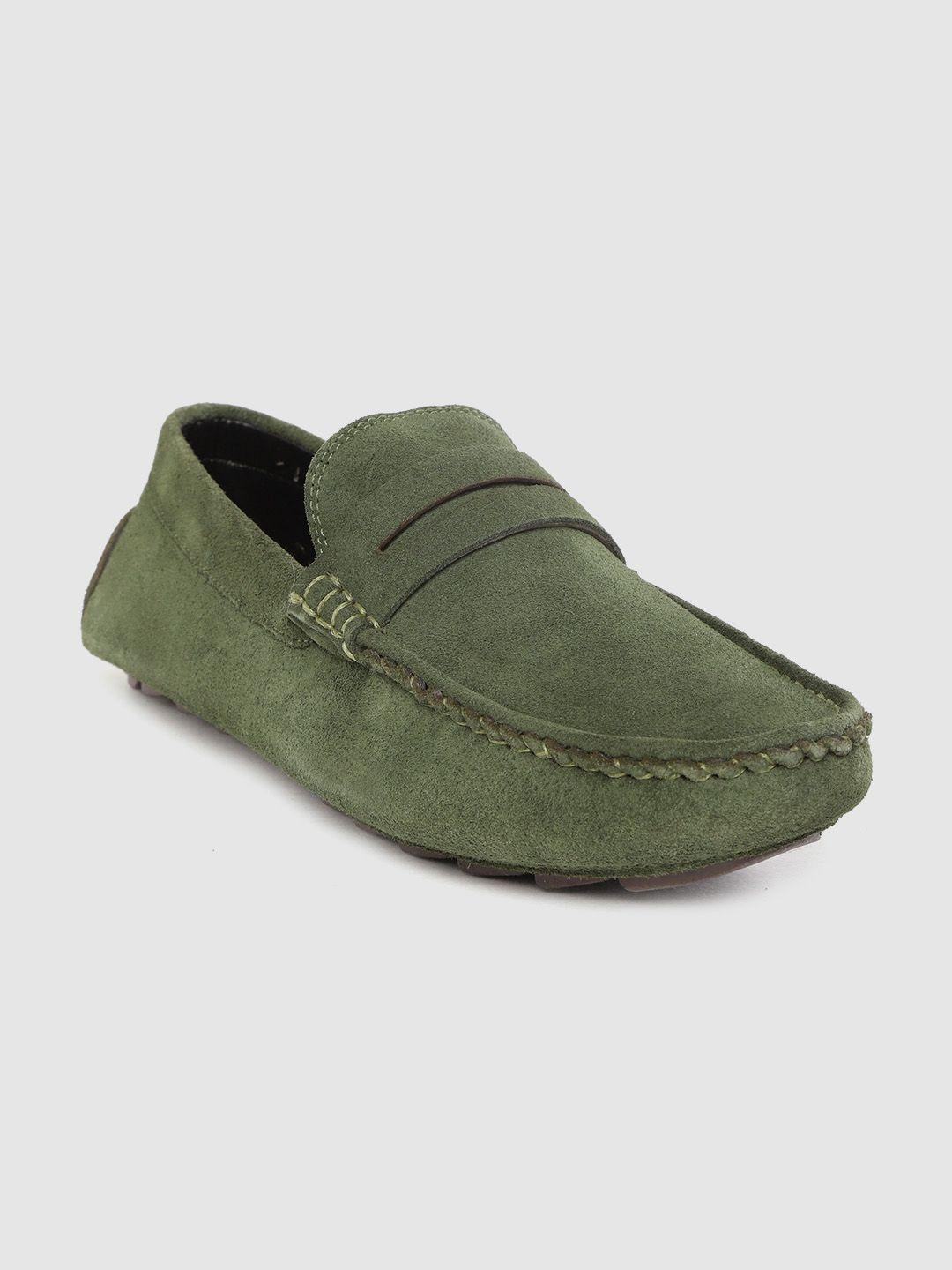 louis stitch men olive green handmade suede penny loafers