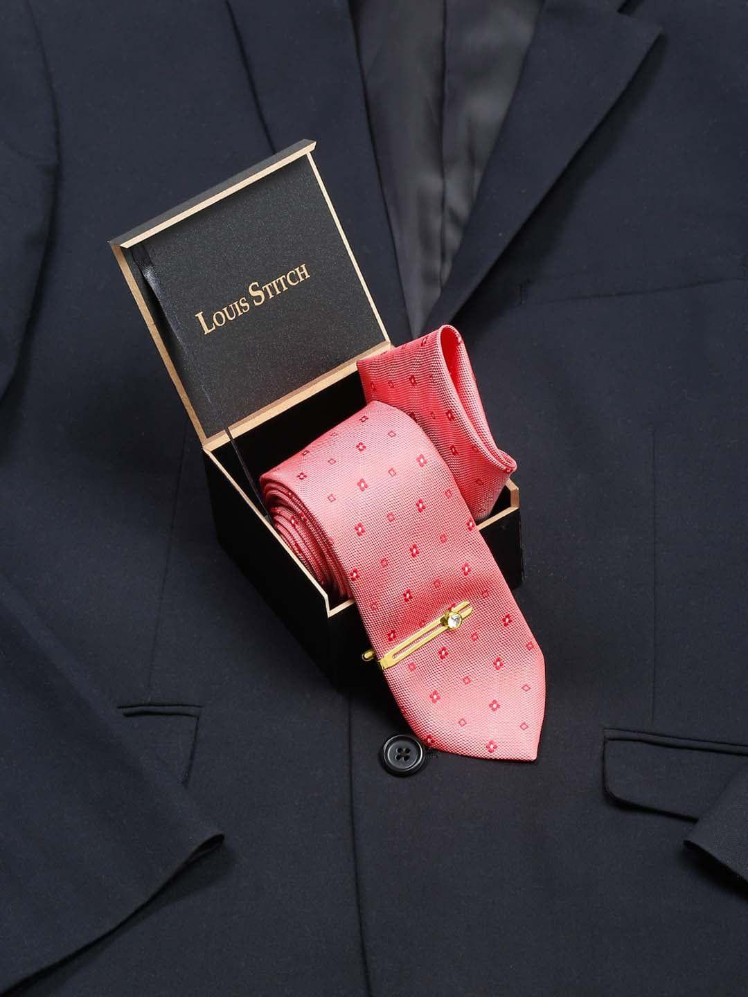 louis stitch men pack of 3 necktie tie pin pocket square set