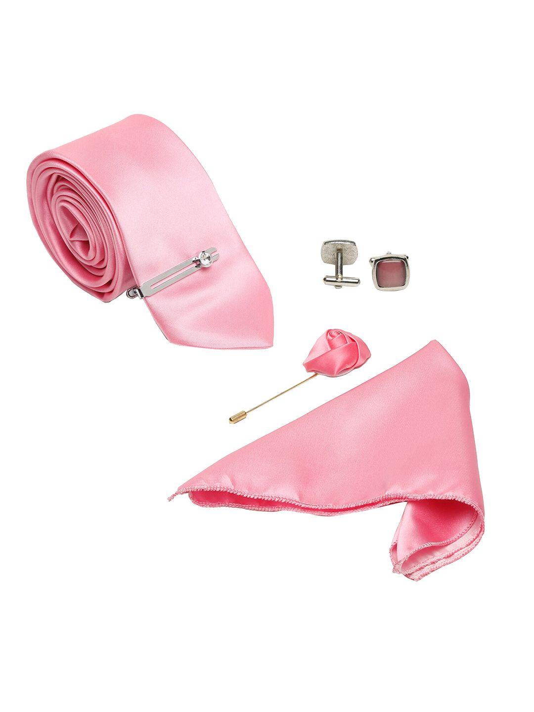 louis stitch men pink solid italian style silk accessory gift set
