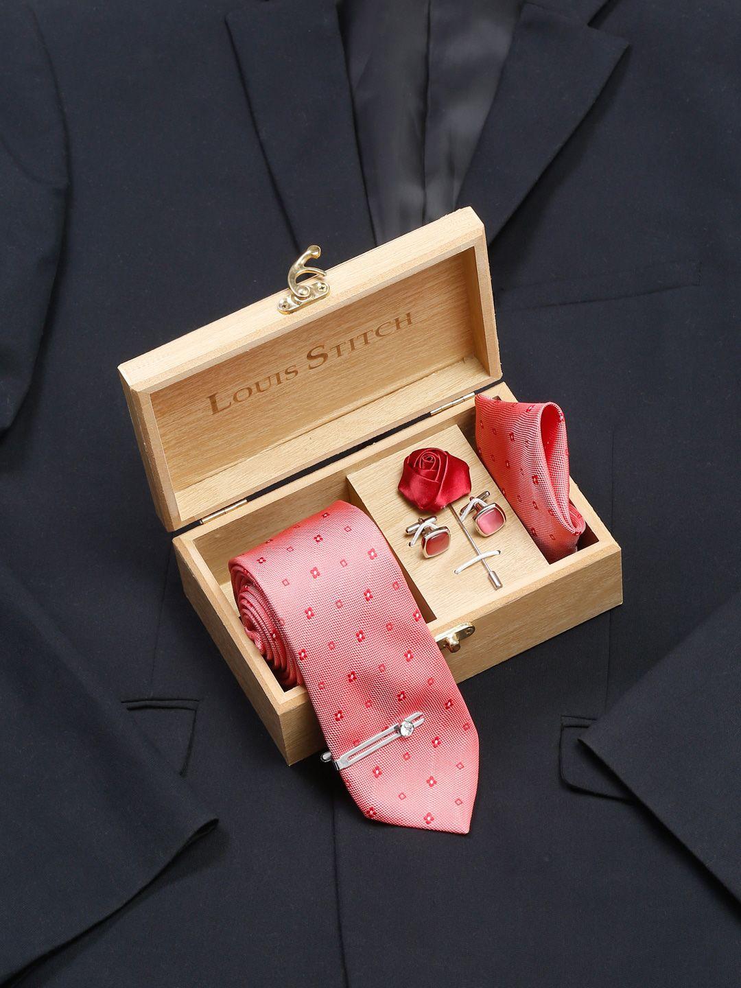 louis stitch men printed necktie cufflinks pocket square & brooch accessories set