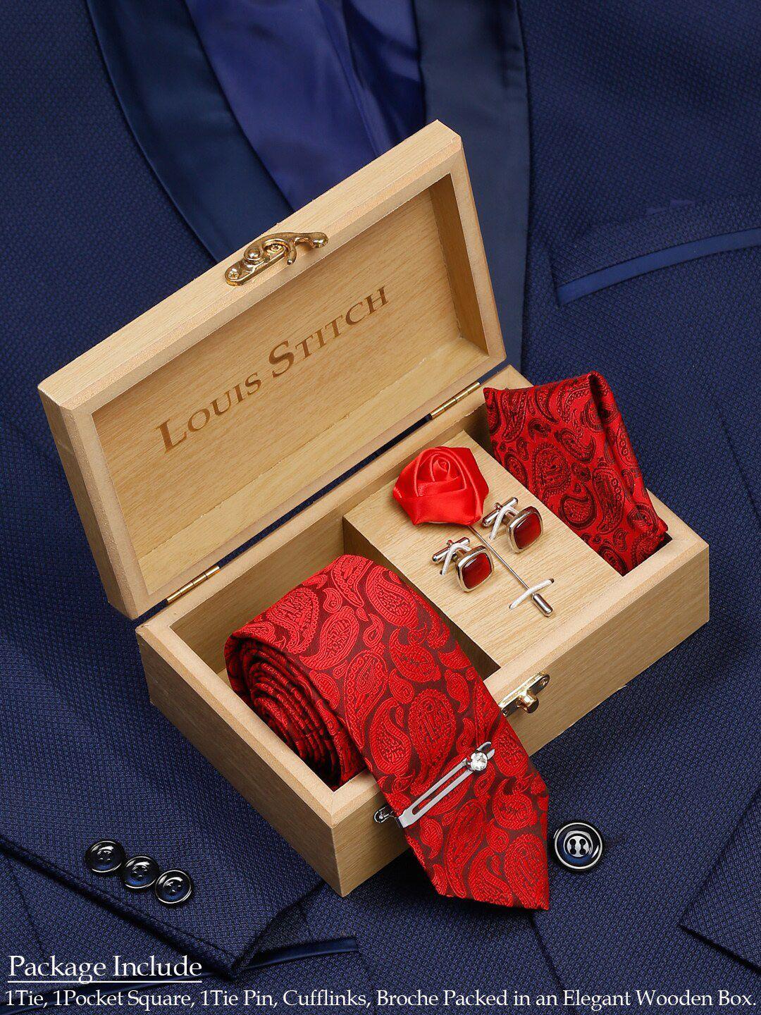 louis stitch men red accessory gift set