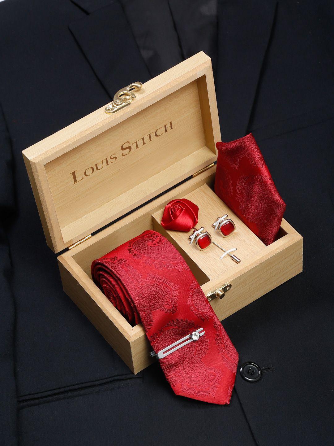 louis stitch men red italian silk formal tie accessory gift set
