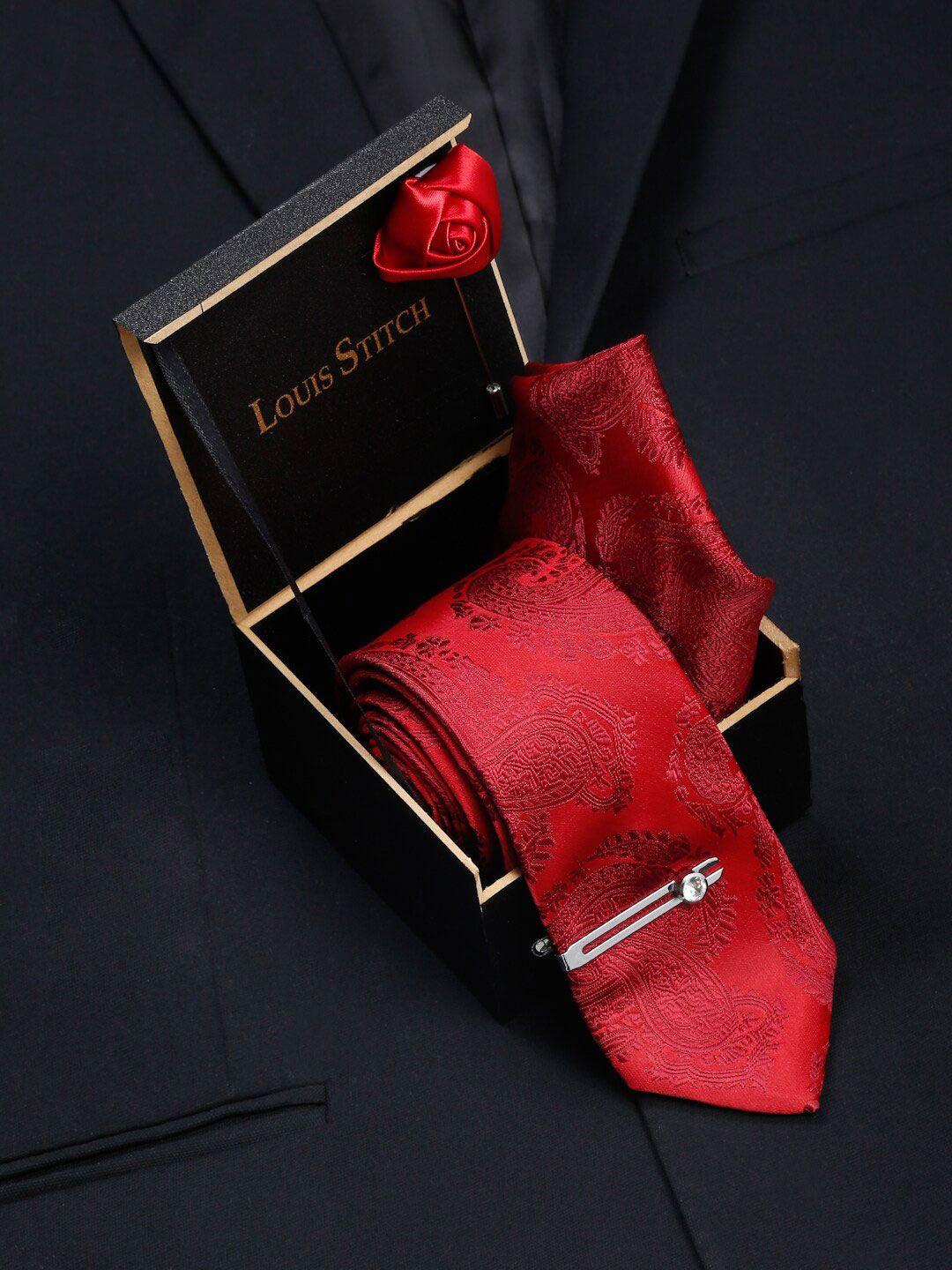 louis stitch men red italian silk formal tie accessory gift set