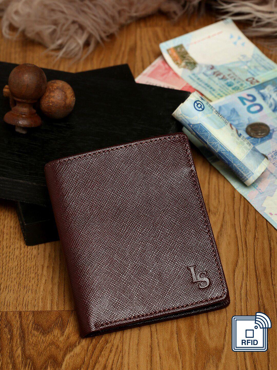 louis stitch men red leather two fold wallet with rfid features