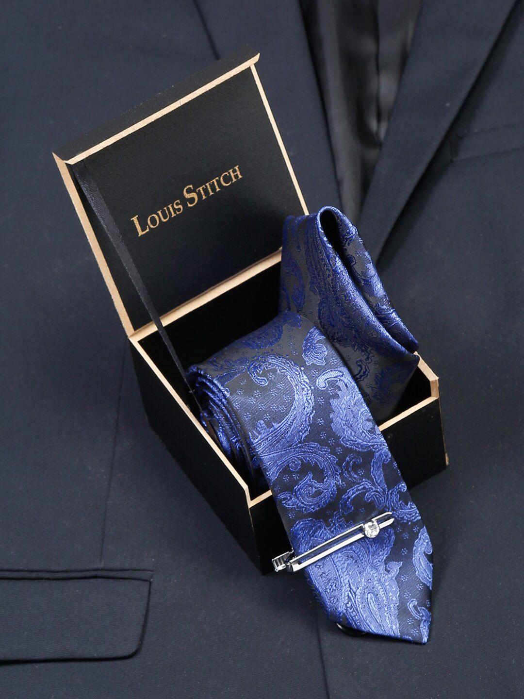 louis stitch men royal blue italian silk necktie accessory gift set