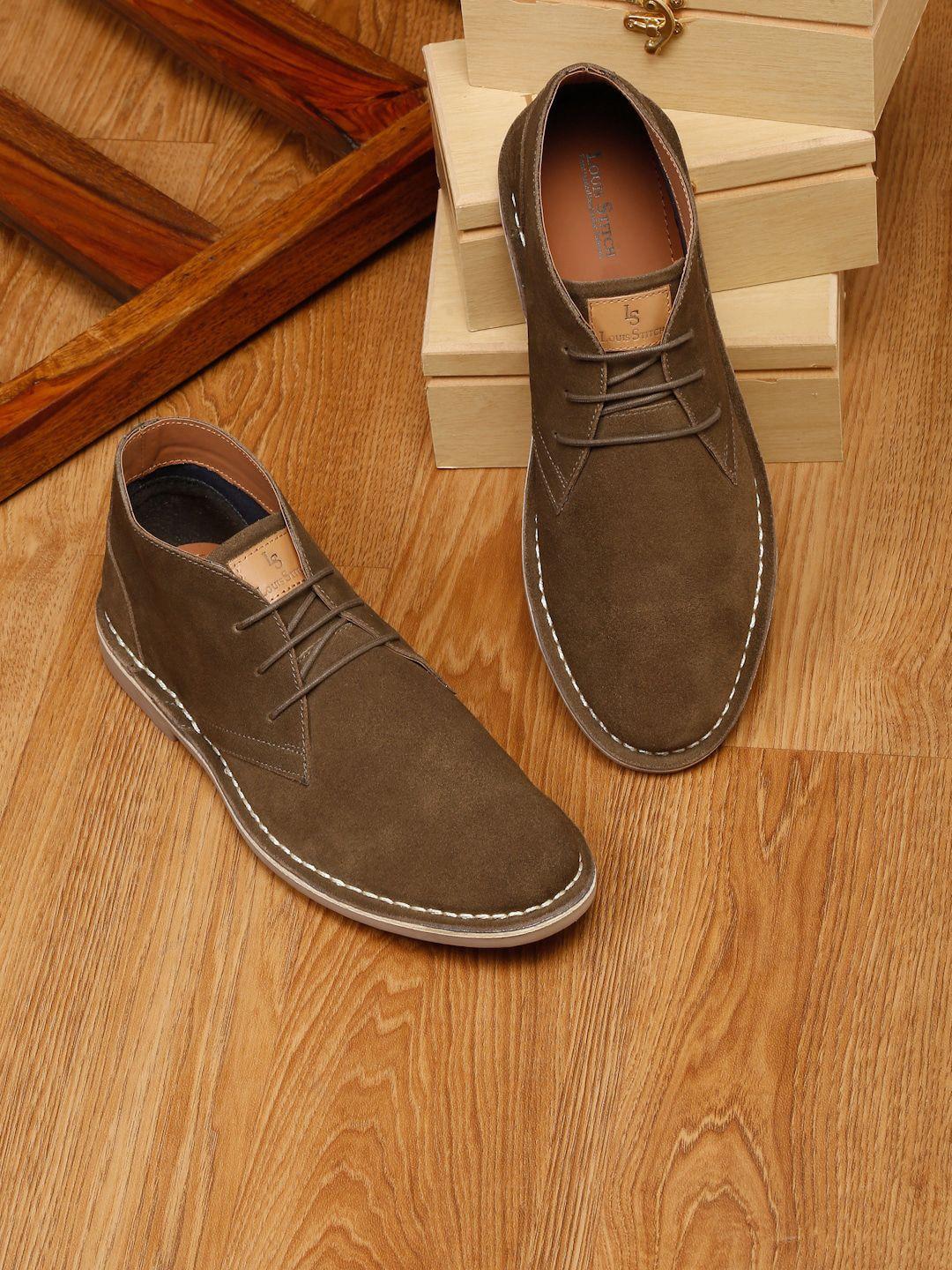 louis stitch men suede leather mid-top desert boots