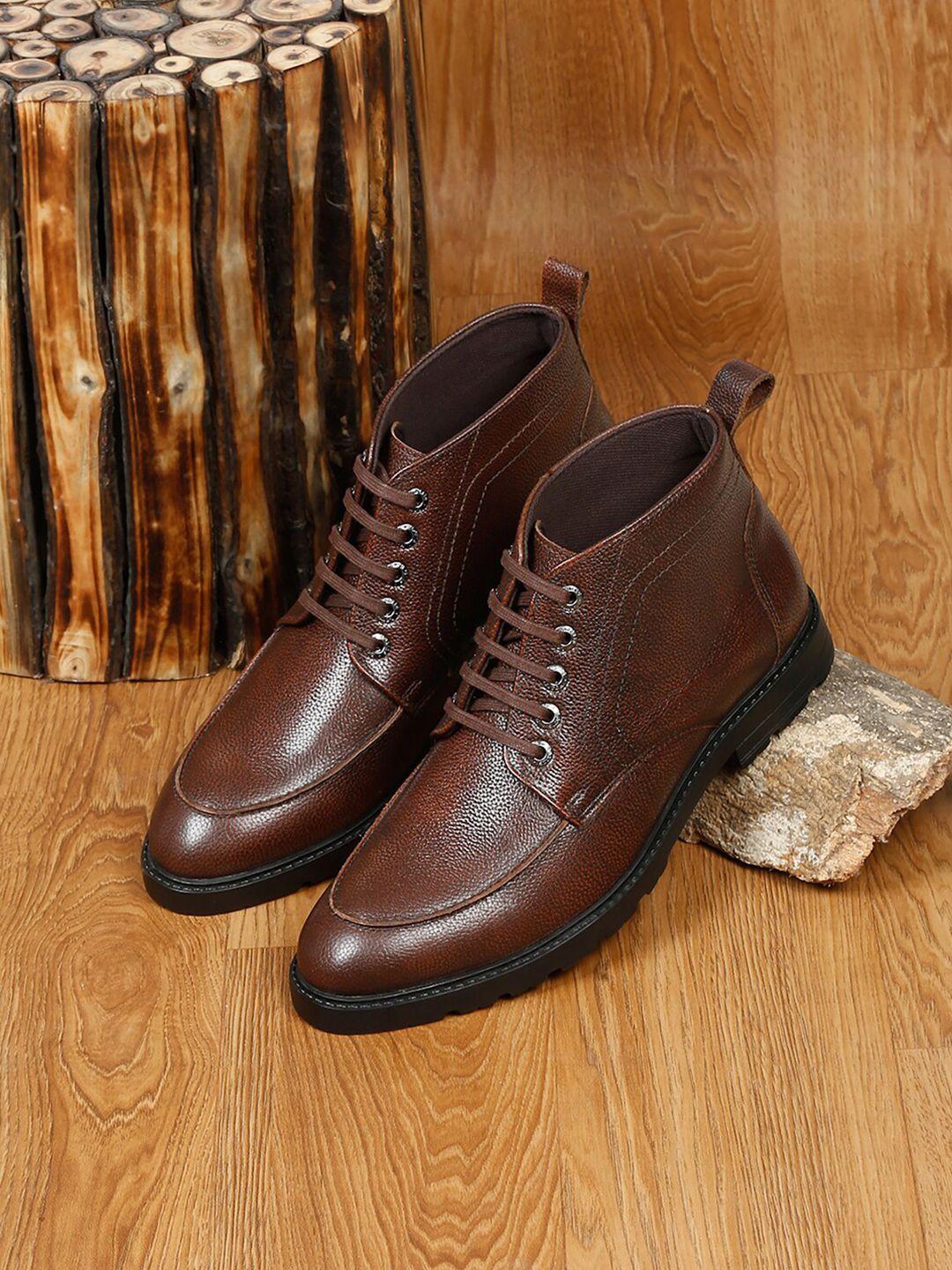 louis stitch men textured genuine leather lace-ups biker boots