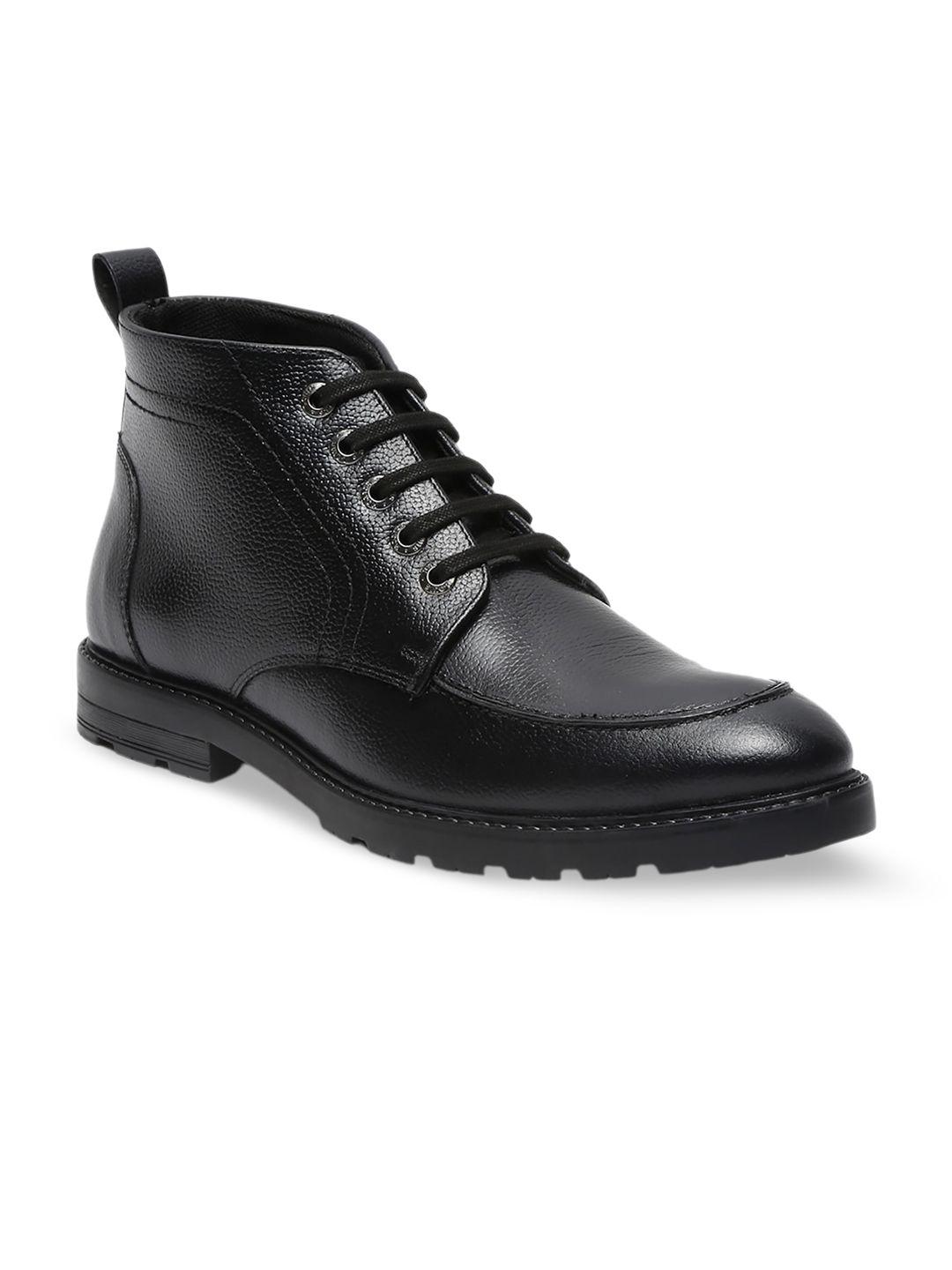 louis stitch men textured leather mid-top biker boots