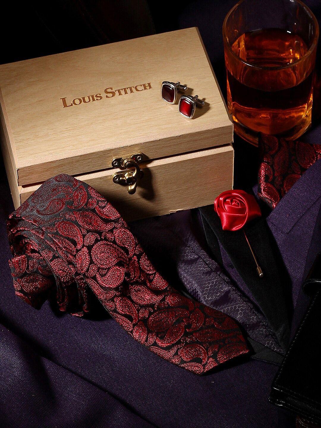 louis stitch men tie cufflinks pocket square & brooch suit accessories set