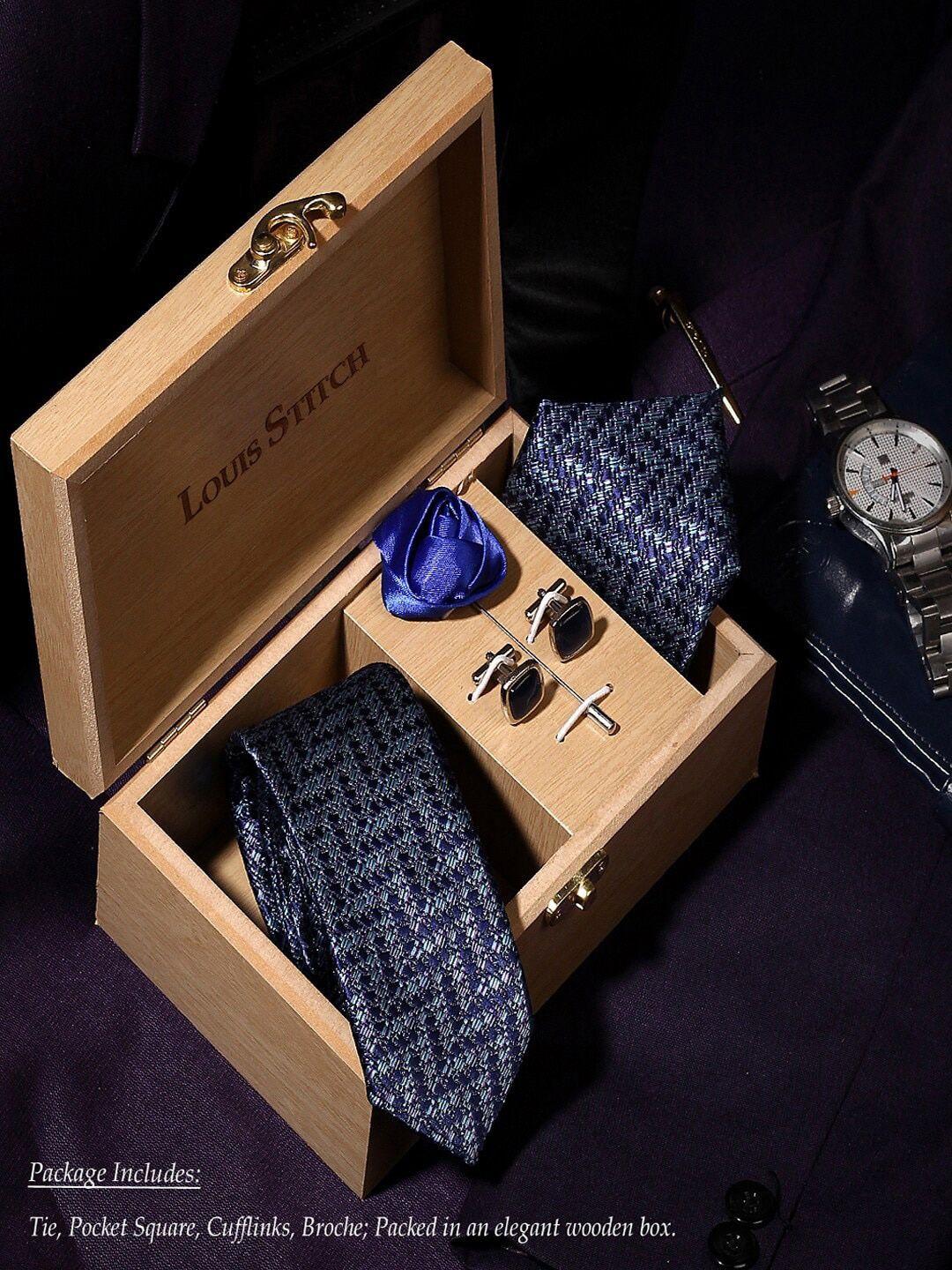 louis stitch men tie cufflinks with pocket square brooch accessory gift set