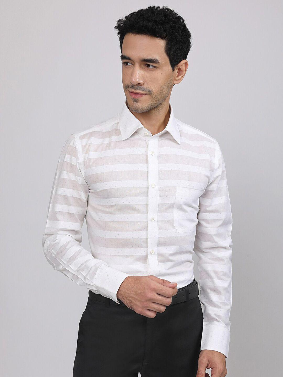 louis stitch men white comfort horizontal stripes opaque striped formal shirt