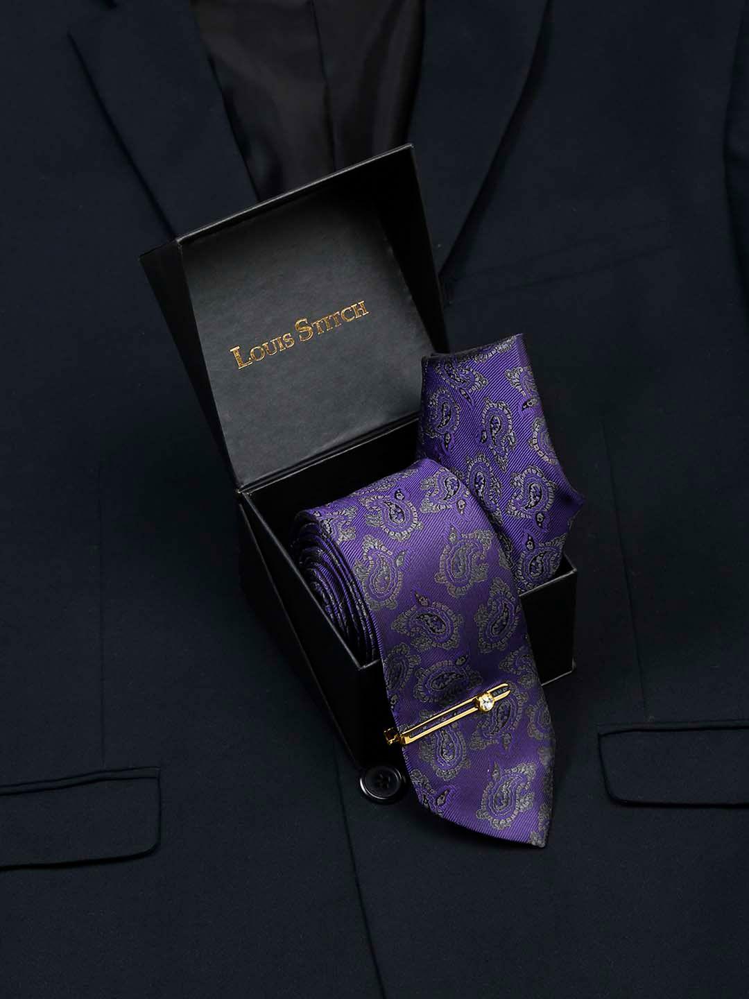 louis stitch men woven design broad tie & pocket square with tie pin