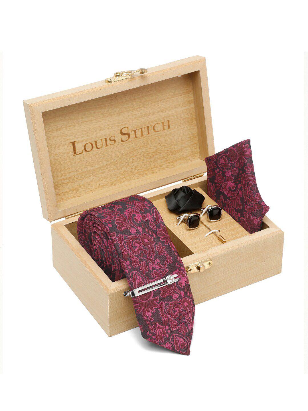 louis stitch men woven design silk necktie accessory gift set