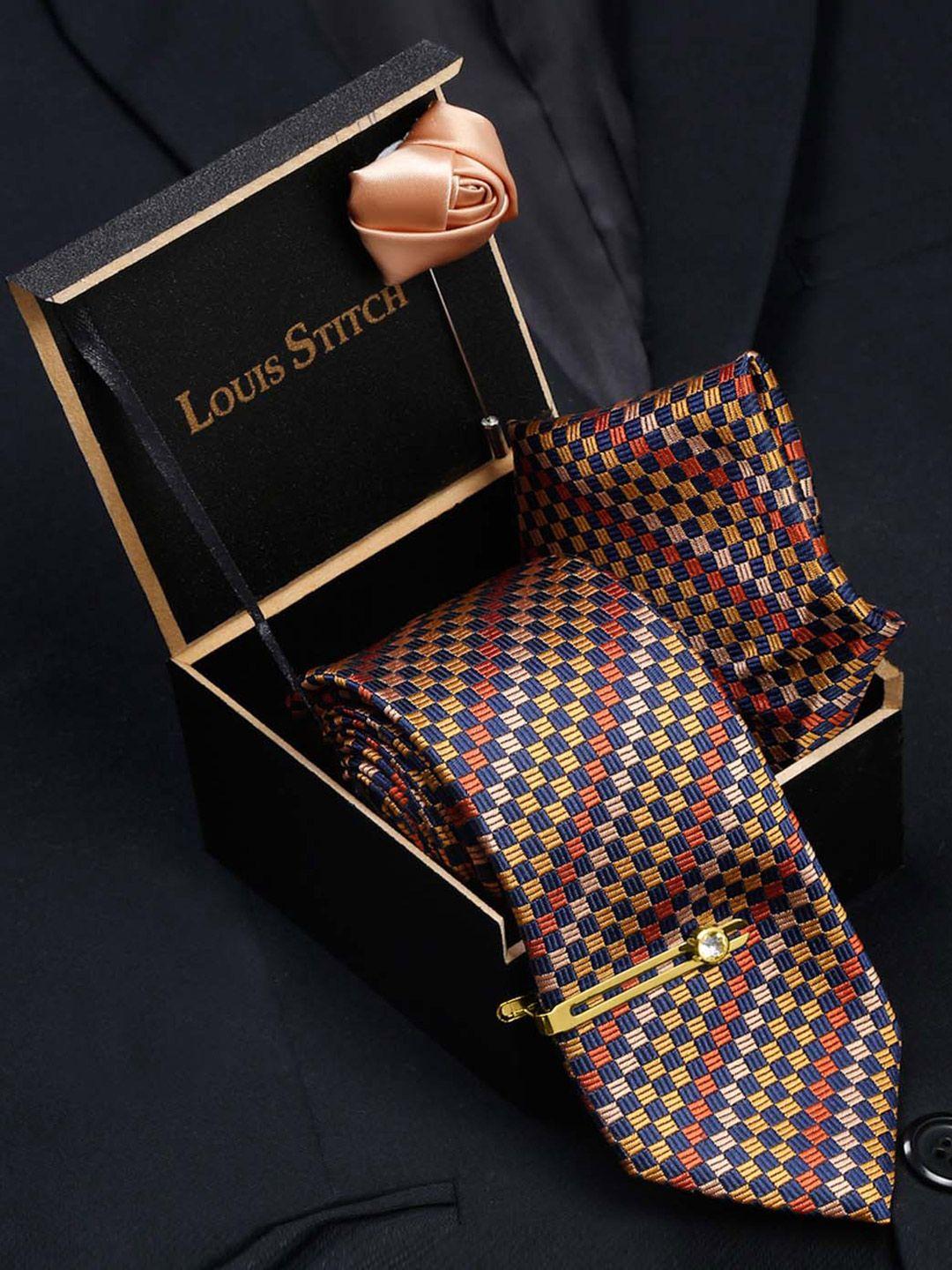 louis stitch men yellow & brown printed skinny tie