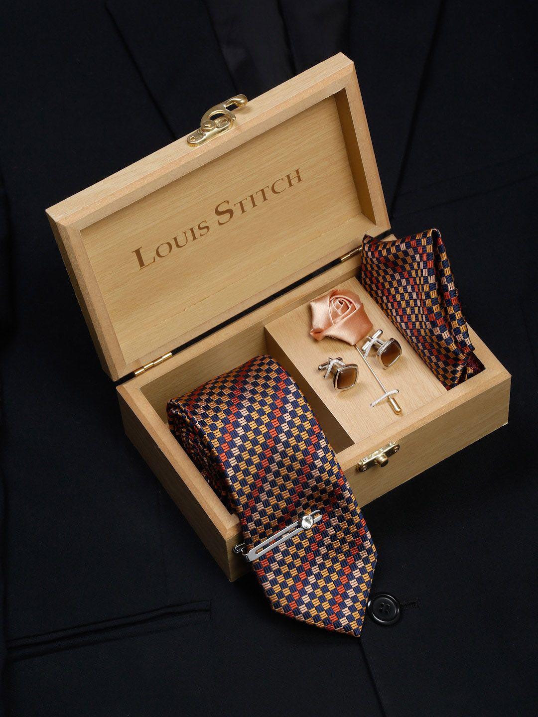 louis stitch men yellow checked accessory gift set