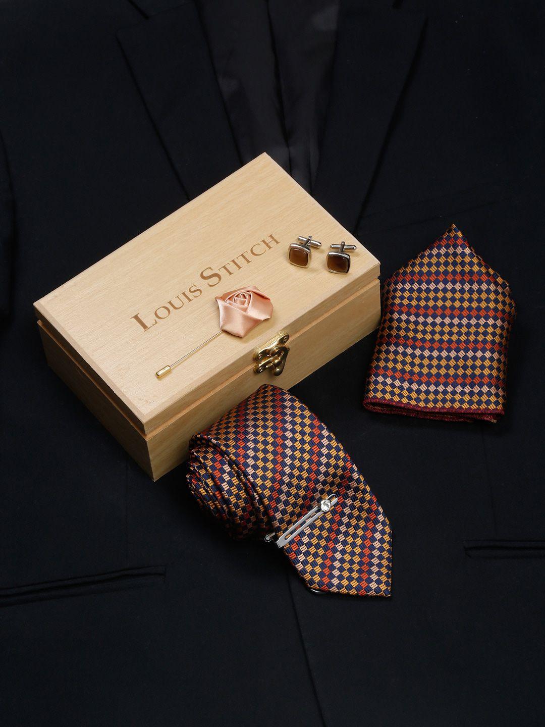 louis stitch men yellow italian silk accessory gift set
