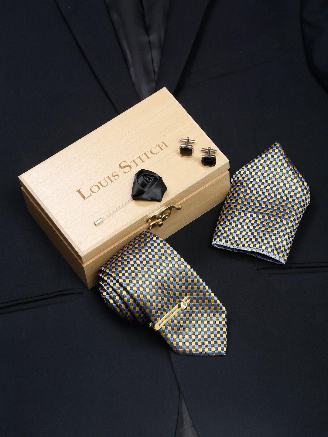 louis stitch men yellow italian silk formal tie accessory gift set