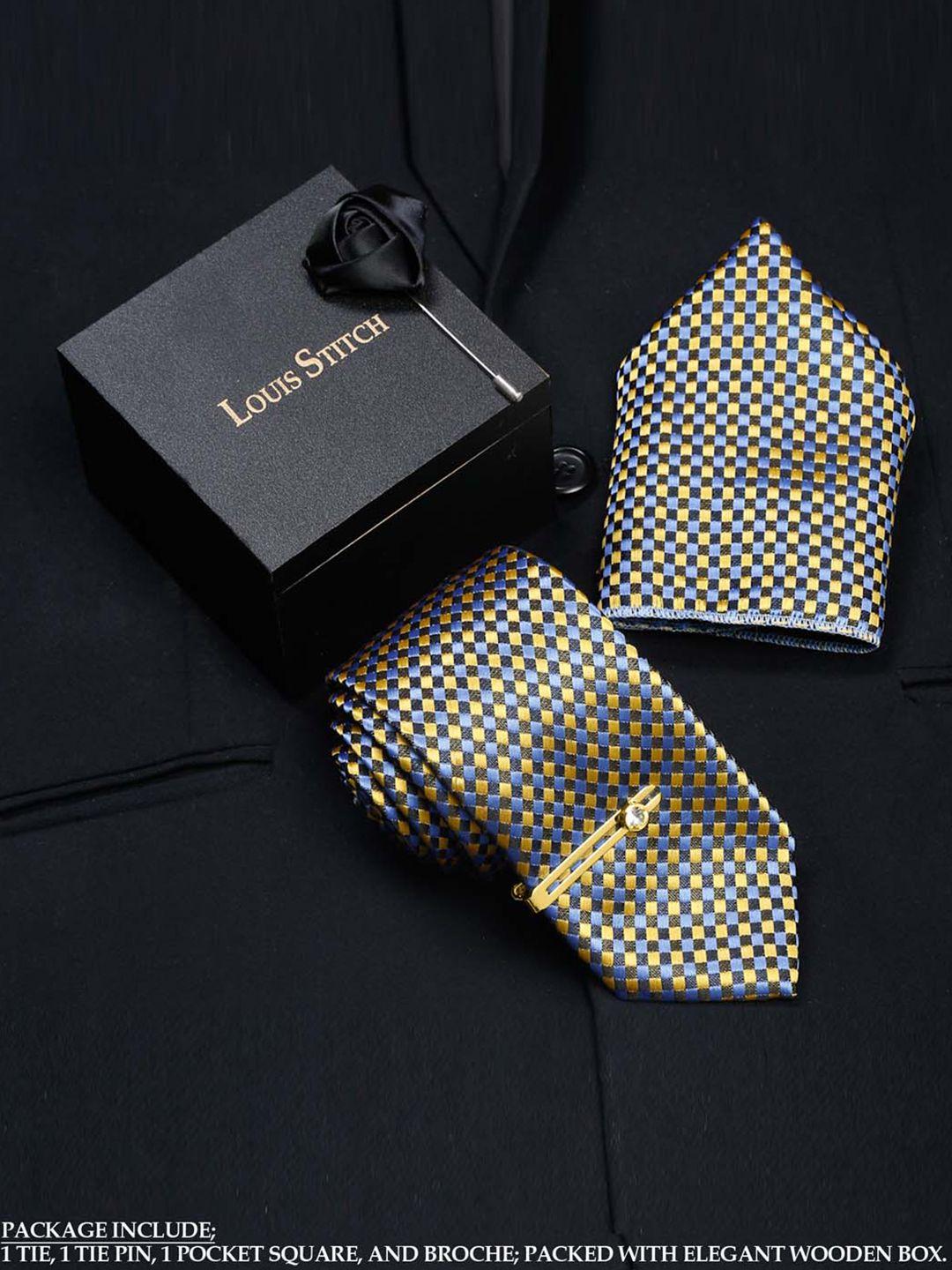 louis stitch men yellow italian silk formal tie accessory gift set