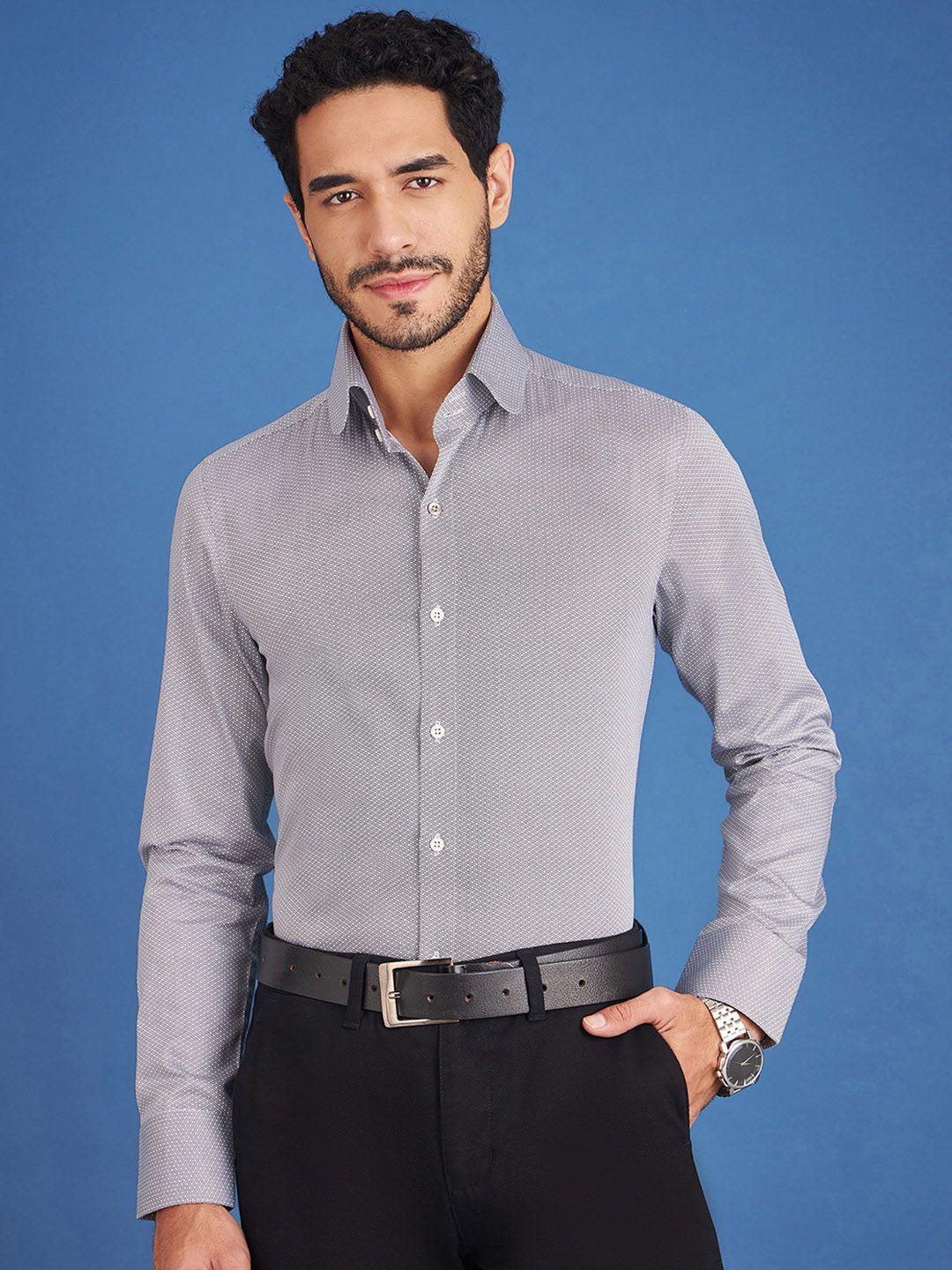 louis stitch opaque spread collar printed cotton formal shirt