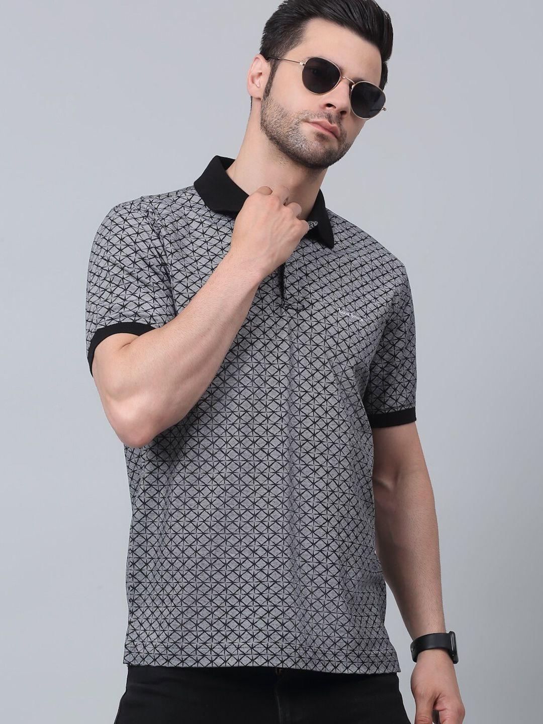 louis stitch slim fit checked printed polo collar stretchex cotton t-shirt