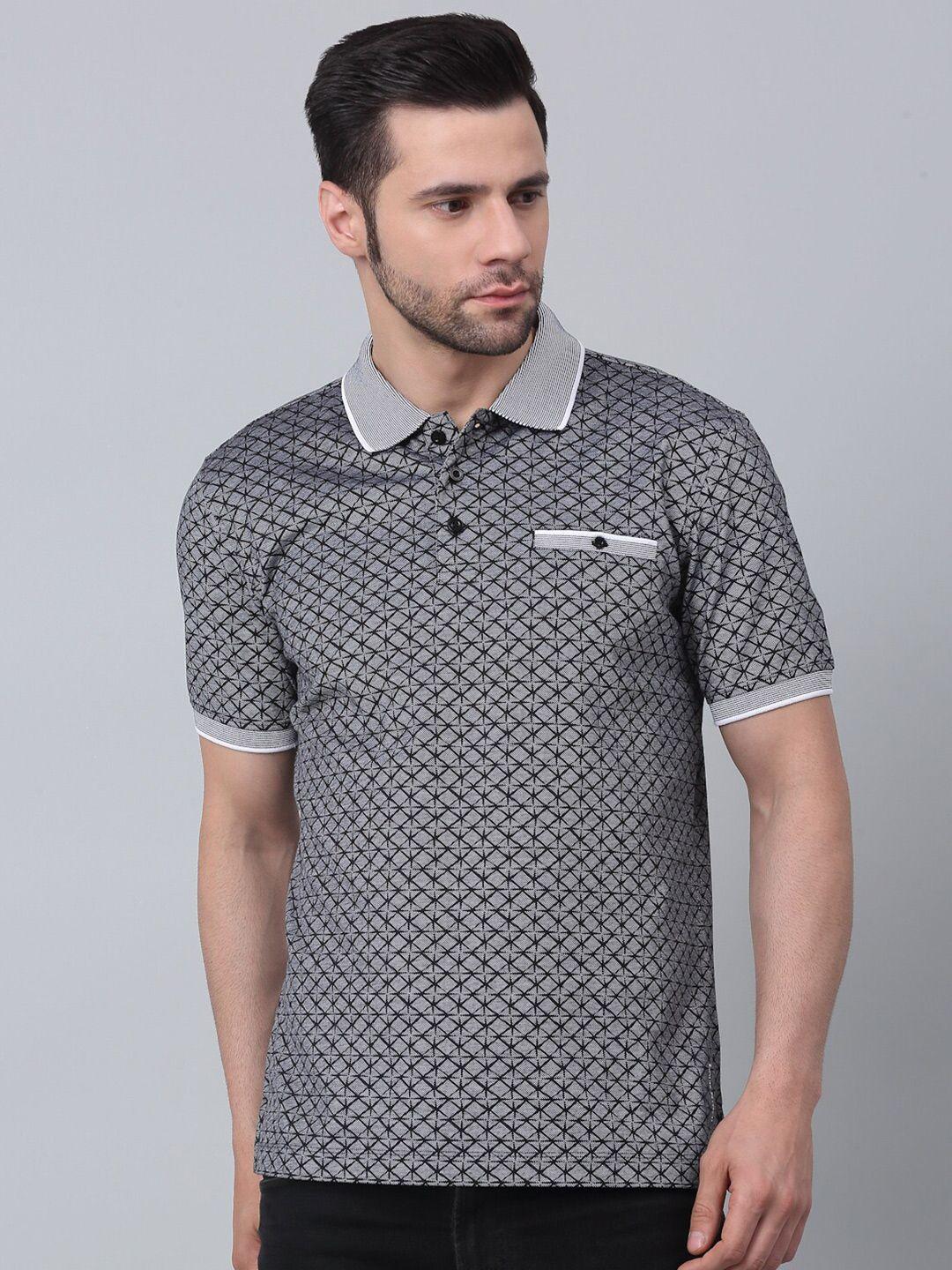 louis stitch slim fit checked printed polo collar stretchex cotton t-shirt