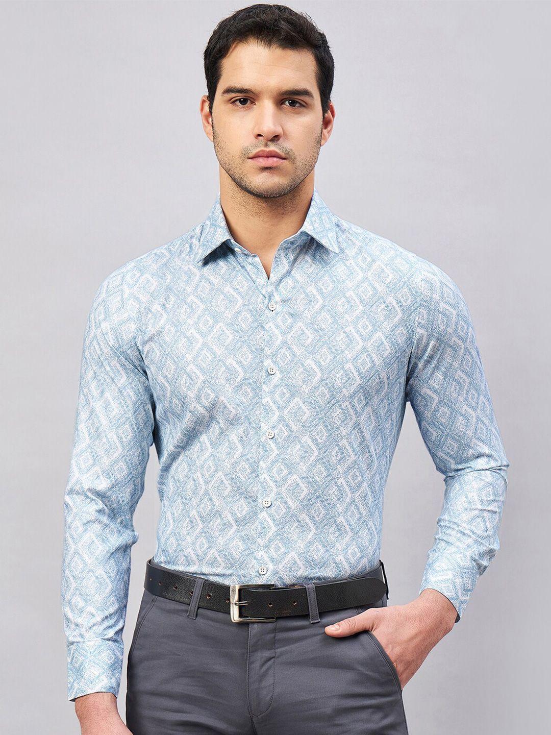 louis stitch spread collar long sleeves printed cotton formal shirt