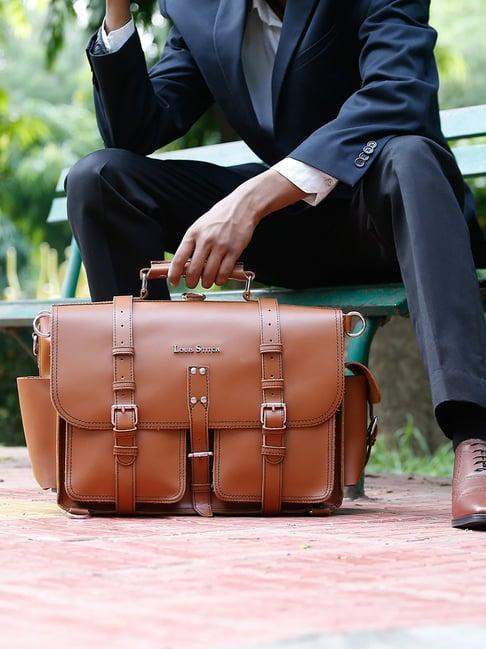 louis stitch tan leather medium multifunctional executive briefcase