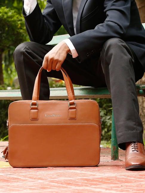 louis stitch tan leather medium multifunctional executive laptop bag