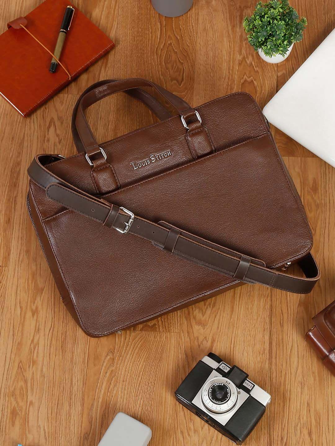 louis stitch unisex leather laptop bag