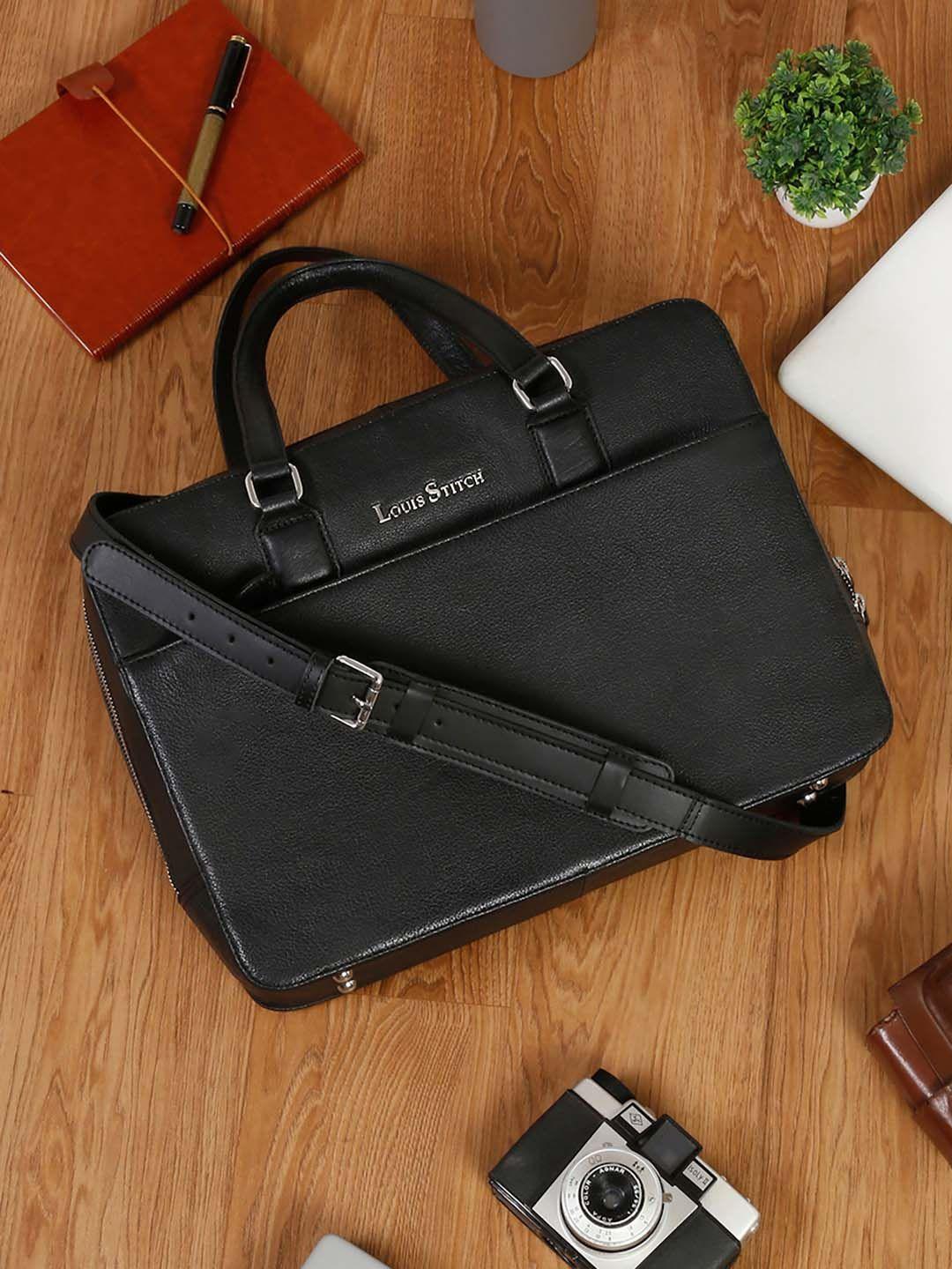 louis stitch unisex textured leather laptop bag