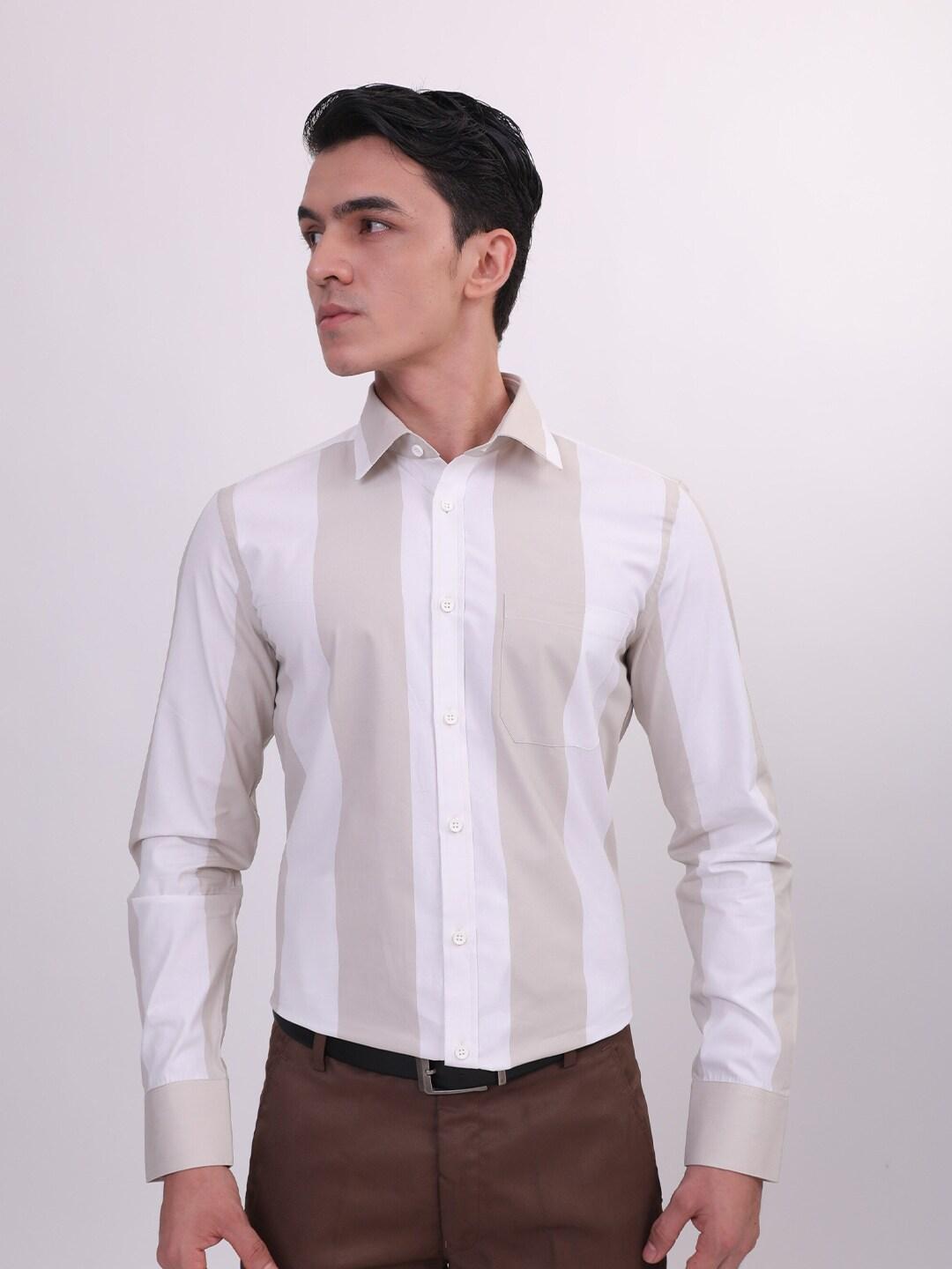louis stitch vertical striped comfort regular fit opaque cotton formal shirt
