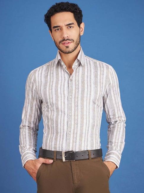 louis stitch white and cream cotton regular fit striped shirt