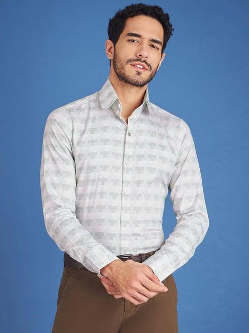 louis stitch white and green cotton regular fit printed shirt