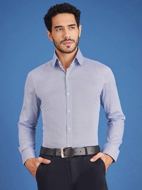 louis stitch white and navy blue cotton regular fit printed shirt