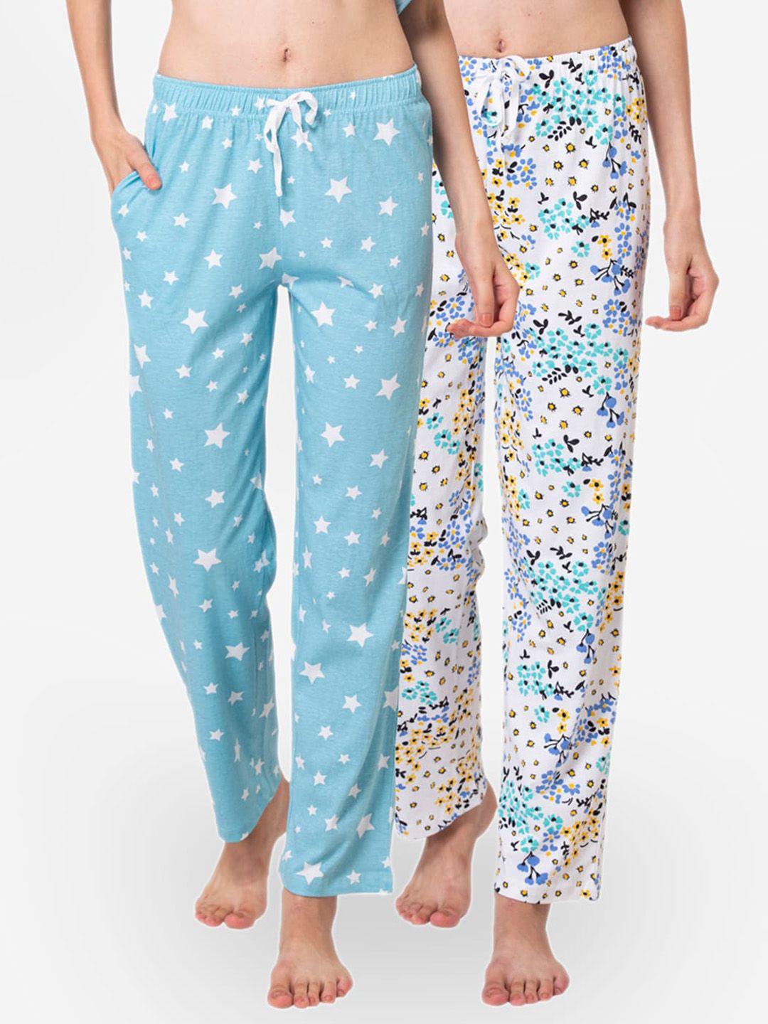 lounge dreams women multicoloured pack of 2 printed pure cotton lounge pants