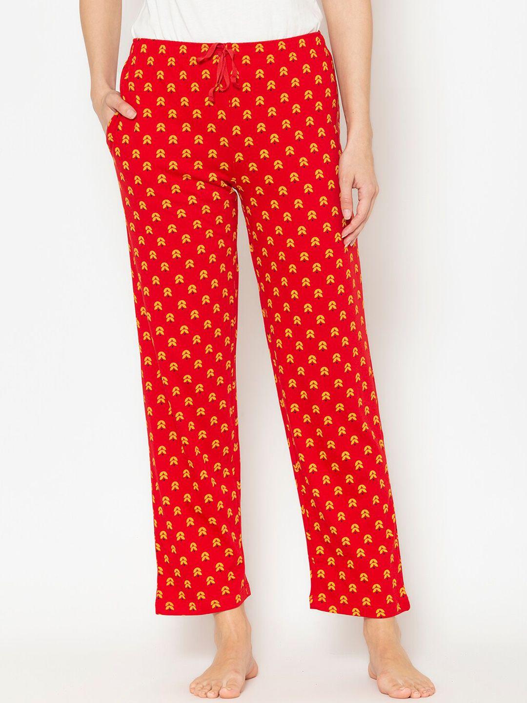 lounge dreams women red & yellow printed pure cotton lounge pants