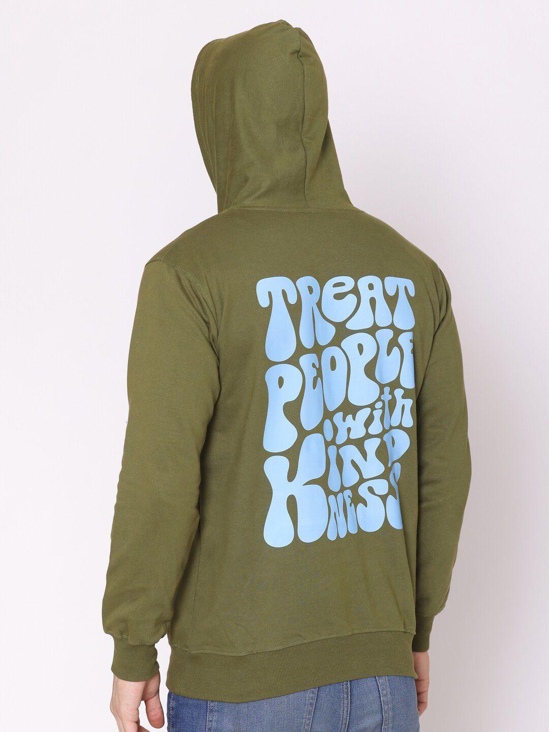 lounge dreams men olive green printed cotton hooded sweatshirt