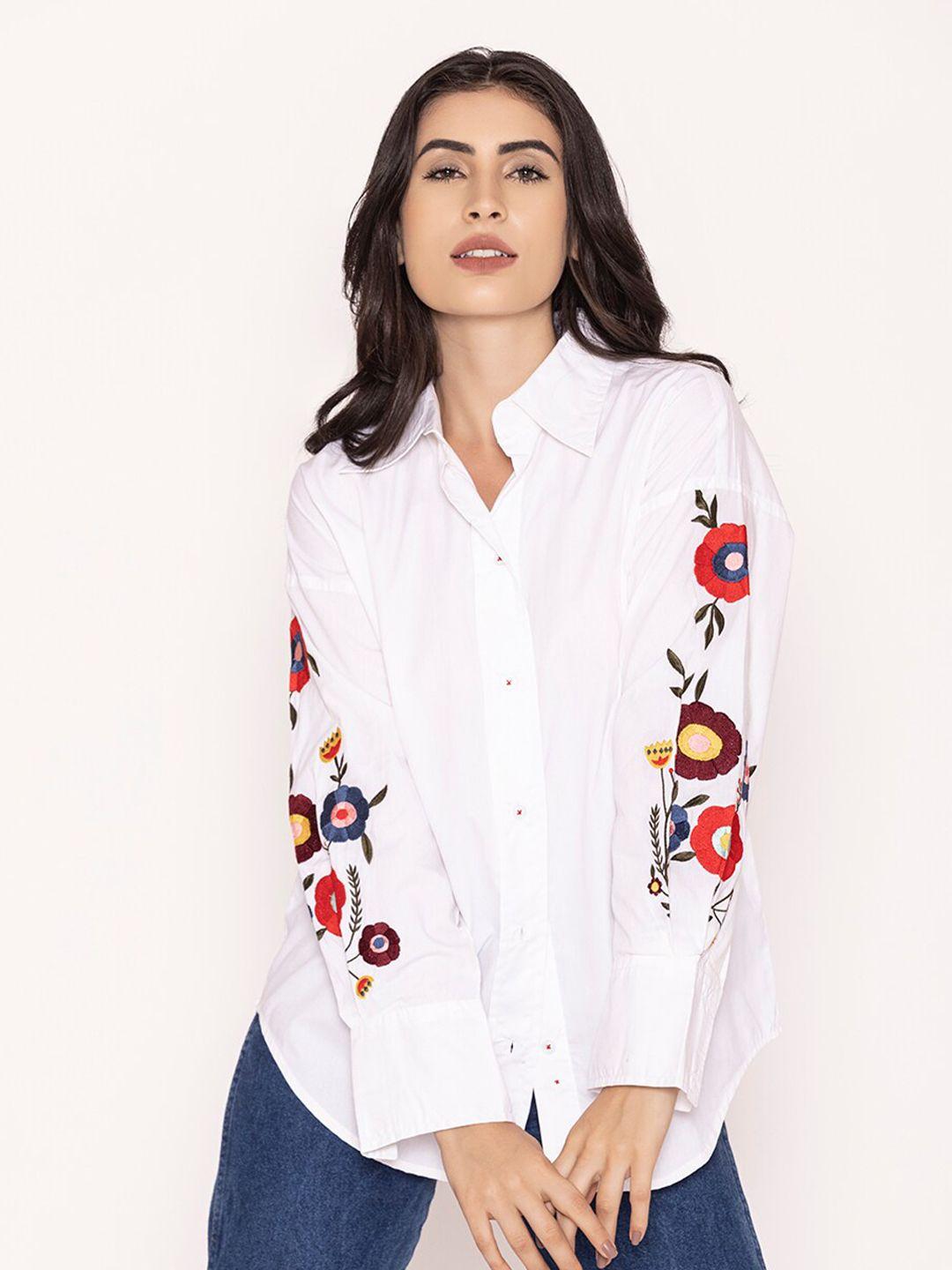 lounge dreams oversized embroidered pure cotton shirt