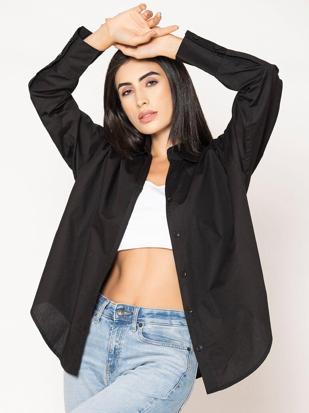 lounge dreams women black relaxed boxy opaque casual shirt