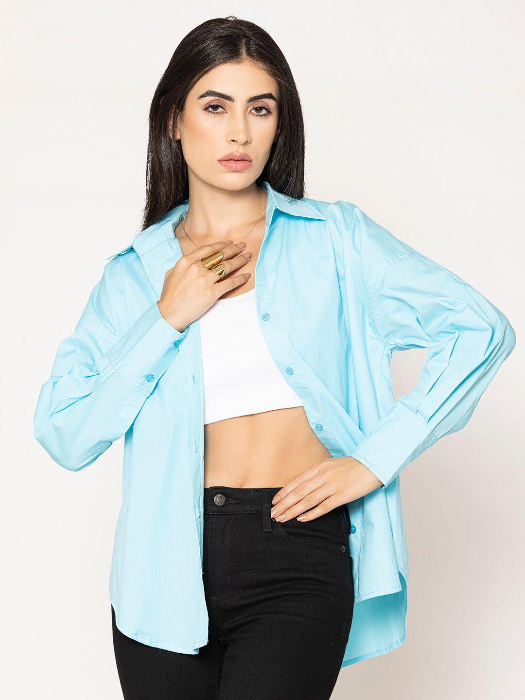 lounge dreams women blue relaxed boxy opaque casual shirt