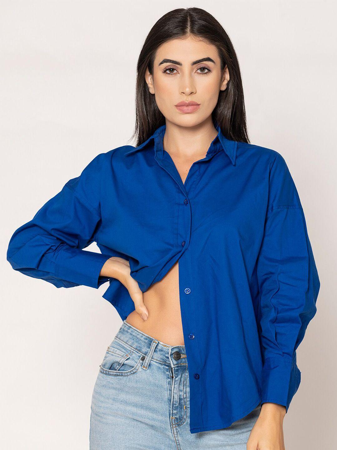 lounge dreams women blue relaxed boxy opaque casual shirt