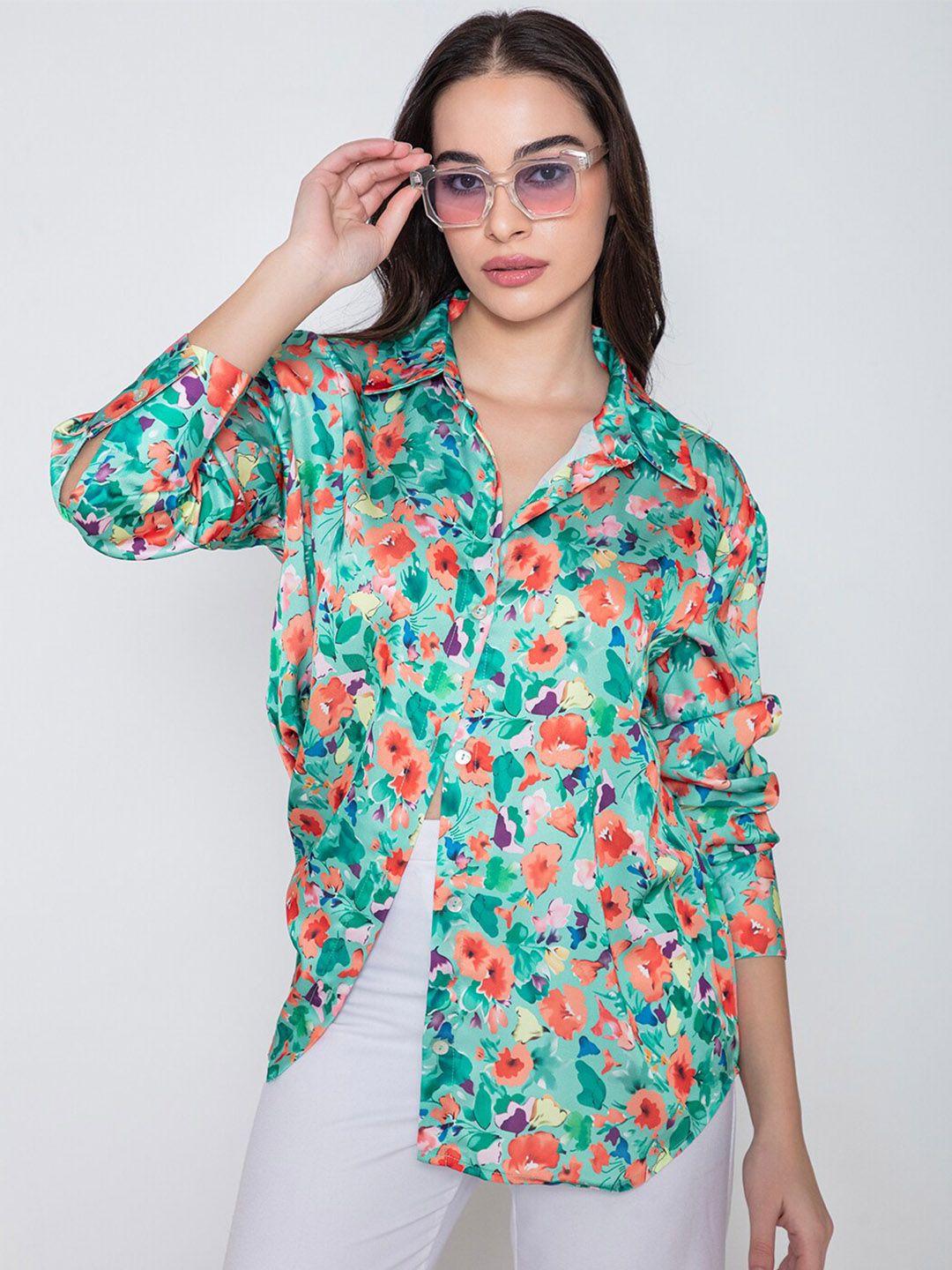 lounge dreams women green comfort floral opaque printed casual shirt