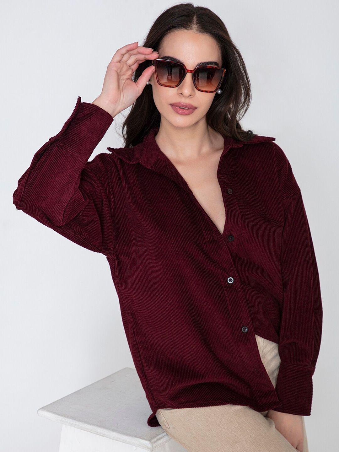 lounge dreams women maroon comfort opaque casual shirt