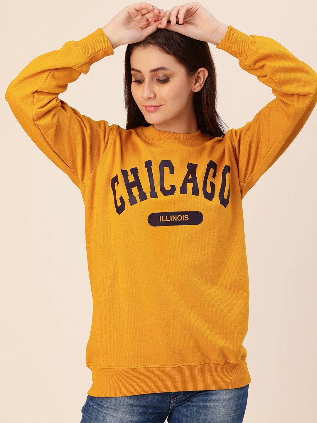 lounge dreams women mustard printed cotton sweatshirt