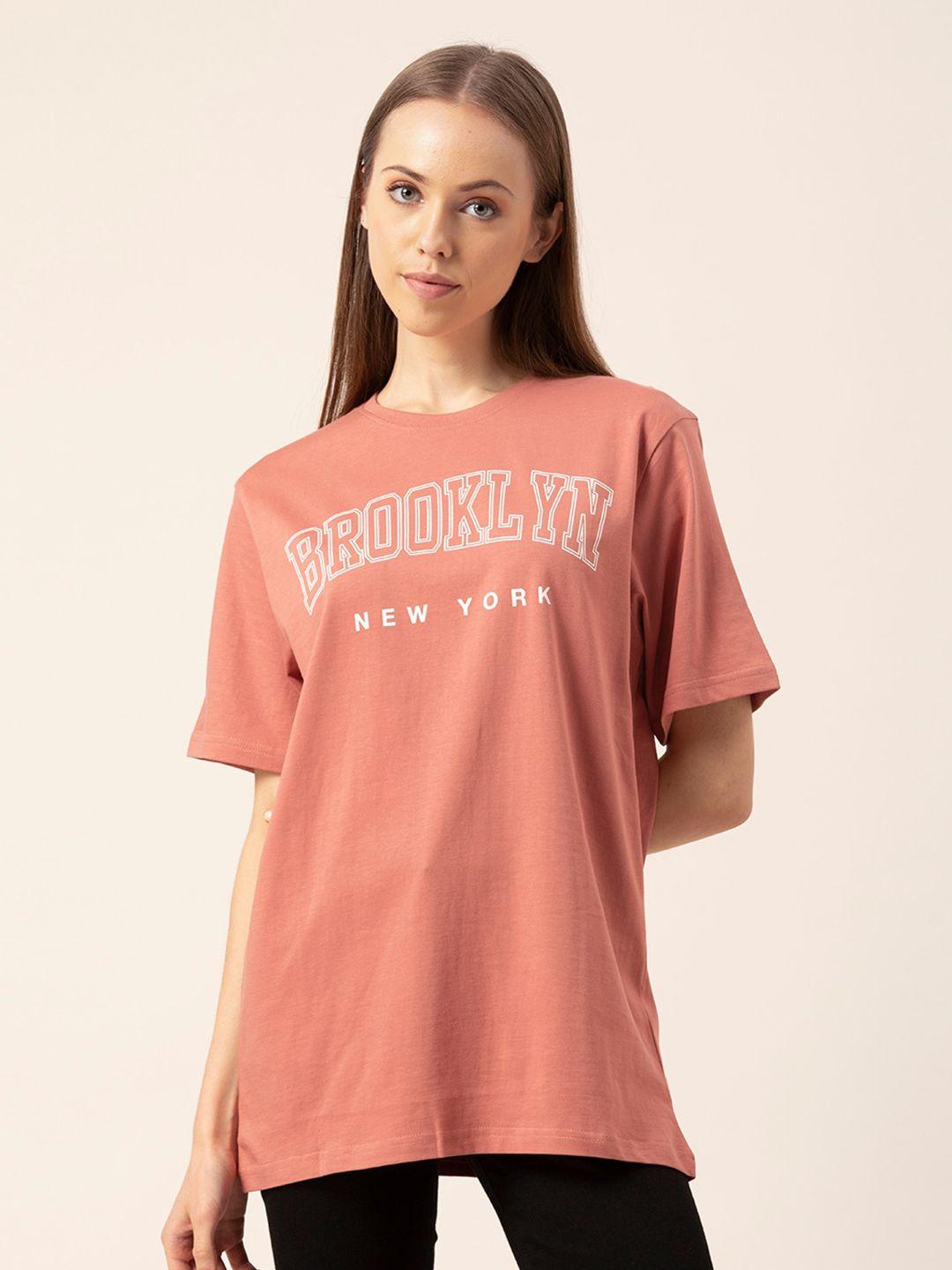 lounge dreams women pink typography printed loose t-shirt